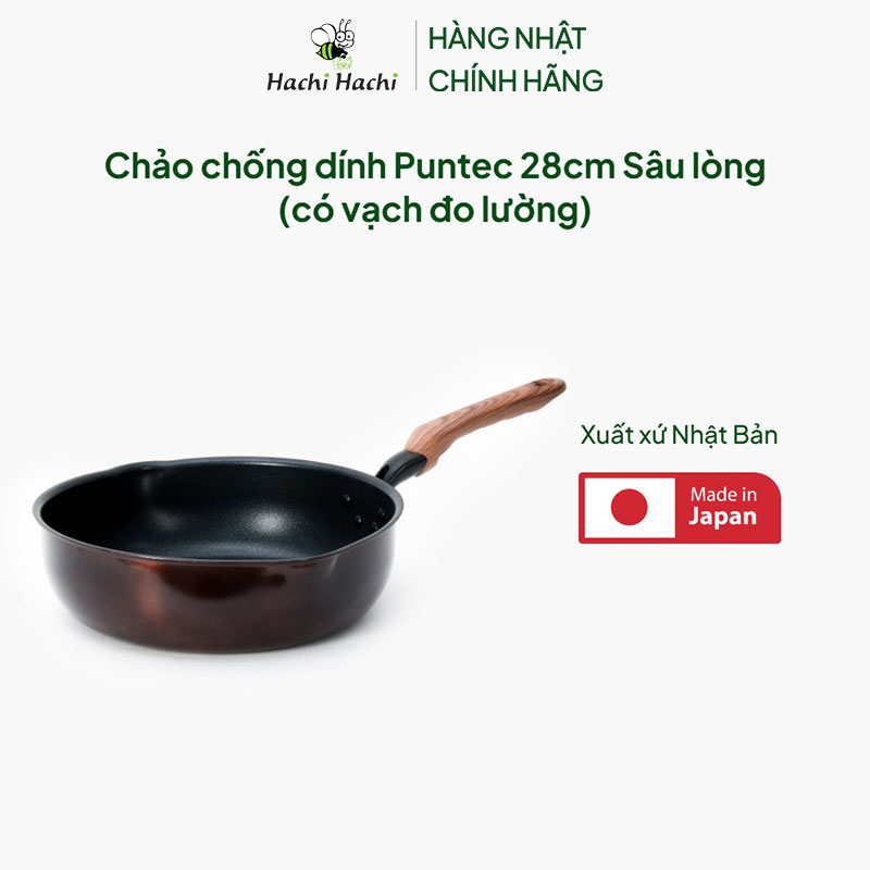 Chảo chống dính Puntec Nhật Bản 28cm Sâu lòng (có vạch đo lường) thương hiệu TAKEHARA