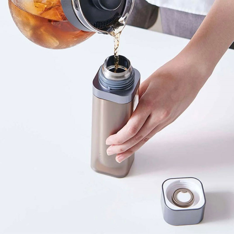 Bình giữ nhiệt 230ml (Nâu beige), bình vuông có thể đặt nằm ngang thương hiệu TENMA