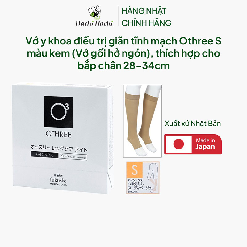 Vớ y khoa điều trị giãn tĩnh mạch Othree S màu kem (Vớ gối hở ngón), thích hợp cho bắp chân 28-34cm thương hiệu 