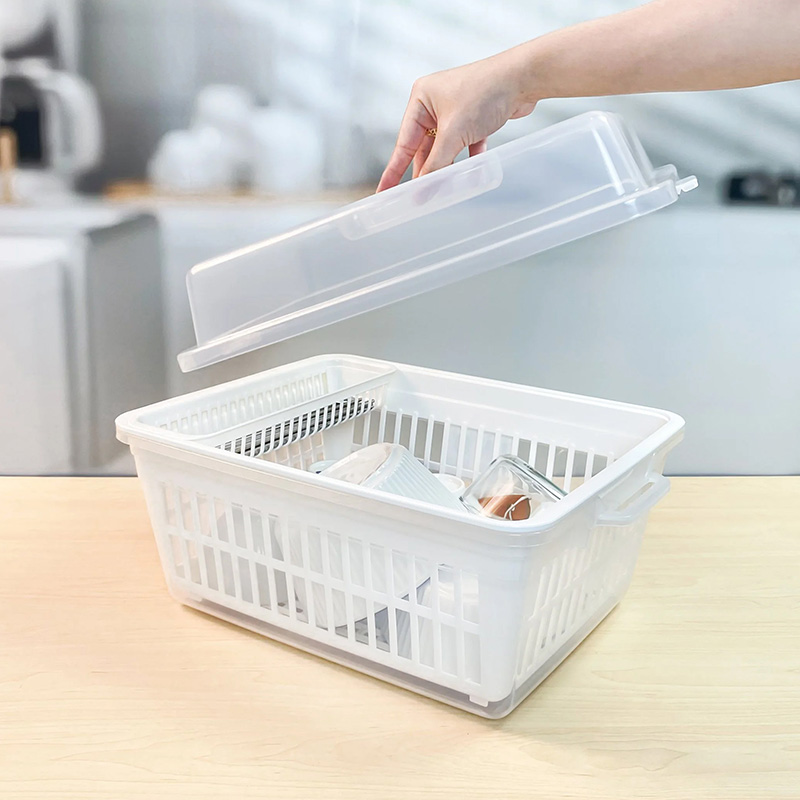Rổ úp chén có khay hứng nước, nắp đậy Inomata 42x30.5cm thương hiệu INOMATA