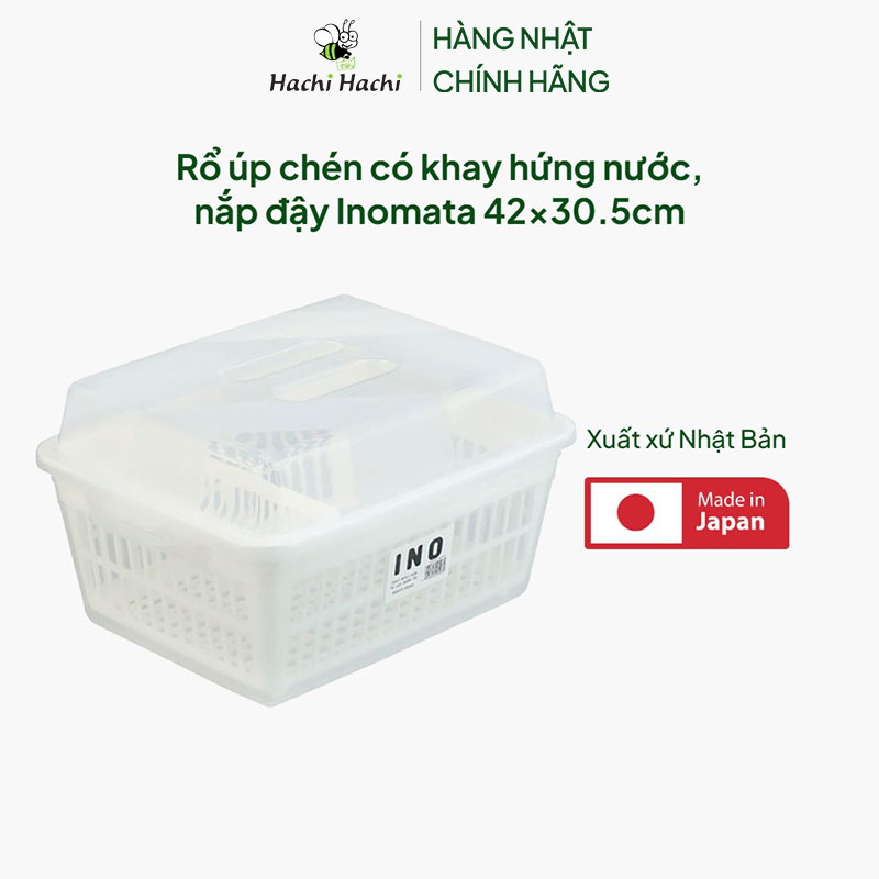 Rổ úp chén có khay hứng nước, nắp đậy Inomata 42x30.5cm thương hiệu INOMATA