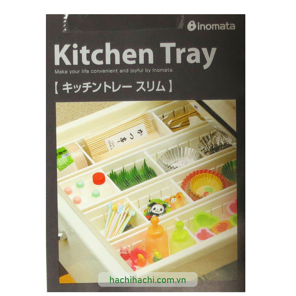 Khay đựng vật dụng, đồ dùng nhà bếp kèm tấm chia ngăn 34.8x8cm (Trắng) thương hiệu INOMATA
