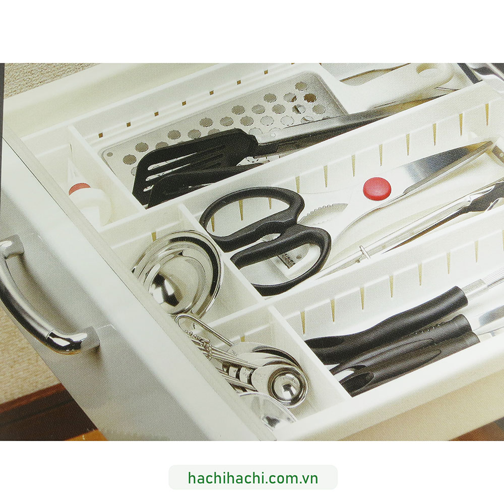 Khay đựng vật dụng, đồ dùng nhà bếp kèm tấm chia ngăn Inomata Nhật Bản 34.8x12cm (Trắng)  thương hiệu INOMATA