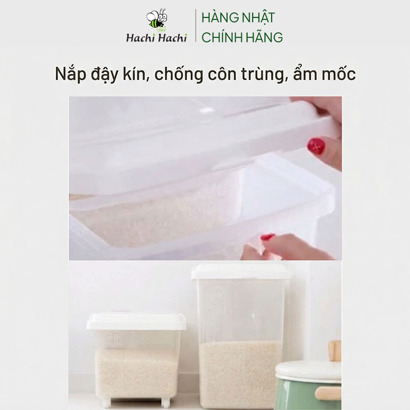 Thùng gạo Inomata 10kg có bánh xe, kèm ca đong gạo thương hiệu INOMATA