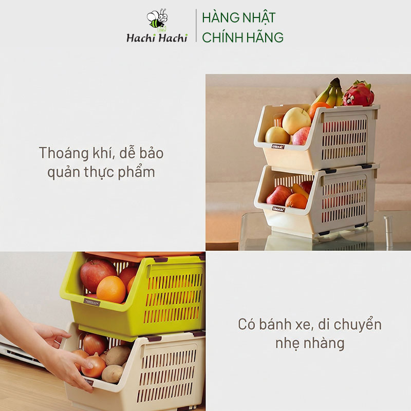 Kệ xếp tầng đa năng có bánh xe Nhật Bản Inomata 23.9x34.6cm (Trắng kem) thương hiệu INOMATA