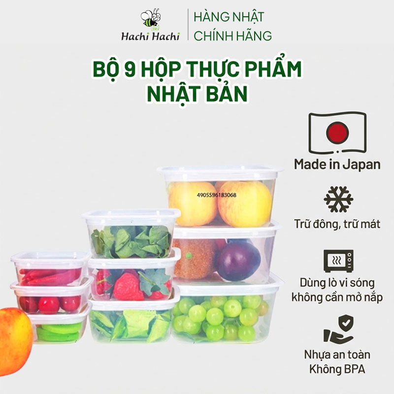 Bộ hộp nhựa đựng thực phẩm Inomata Nhật Bản 9 cái 140ml; 400ml; 950ml)x3, trữ đông, trữ mát, dùng lò vi sóng thương hiệu INOMATA