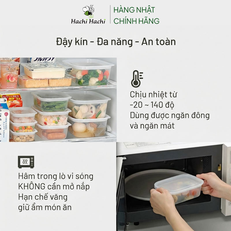 Bộ hộp nhựa đựng thực phẩm Inomata Nhật Bản 9 cái 140ml; 400ml; 950ml)x3, trữ đông, trữ mát, dùng lò vi sóng thương hiệu INOMATA