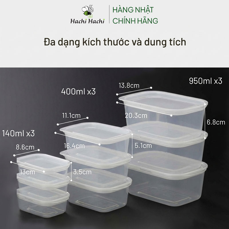 Bộ hộp nhựa đựng thực phẩm Inomata Nhật Bản 9 cái 140ml; 400ml; 950ml)x3, trữ đông, trữ mát, dùng lò vi sóng thương hiệu INOMATA