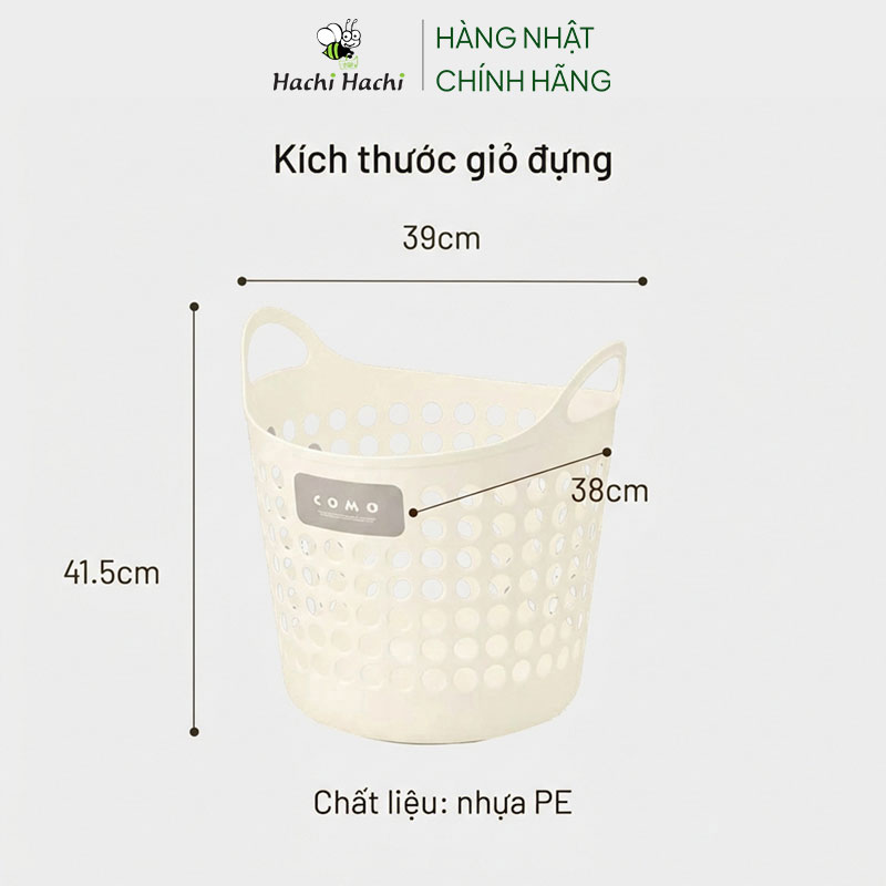 Giỏ nhựa Nhật Bản đựng vật dụng size L 39x38x41.5cm (Trắng) thương hiệu INOMATA