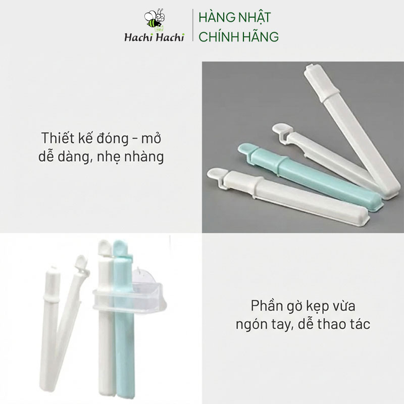 Đồ kẹp miệng túi bảo quản thực phẩm Inomata Nhật Bản 15.5cm 3 cái, kèm giá treo móc hít thương hiệu INOMATA