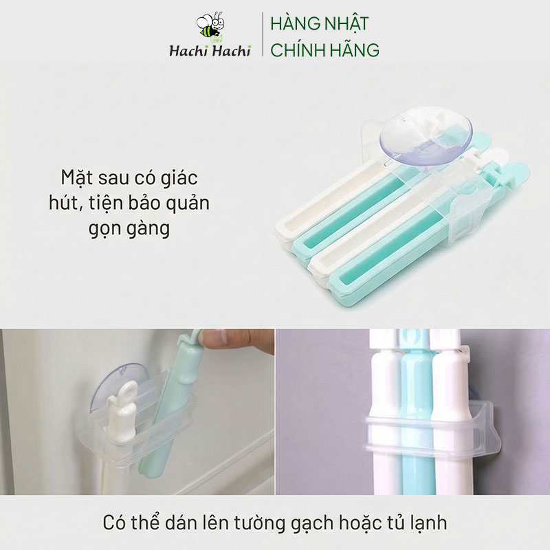 Đồ kẹp miệng túi bảo quản thực phẩm Inomata Nhật Bản 15.5cm 3 cái, kèm giá treo móc hít thương hiệu INOMATA
