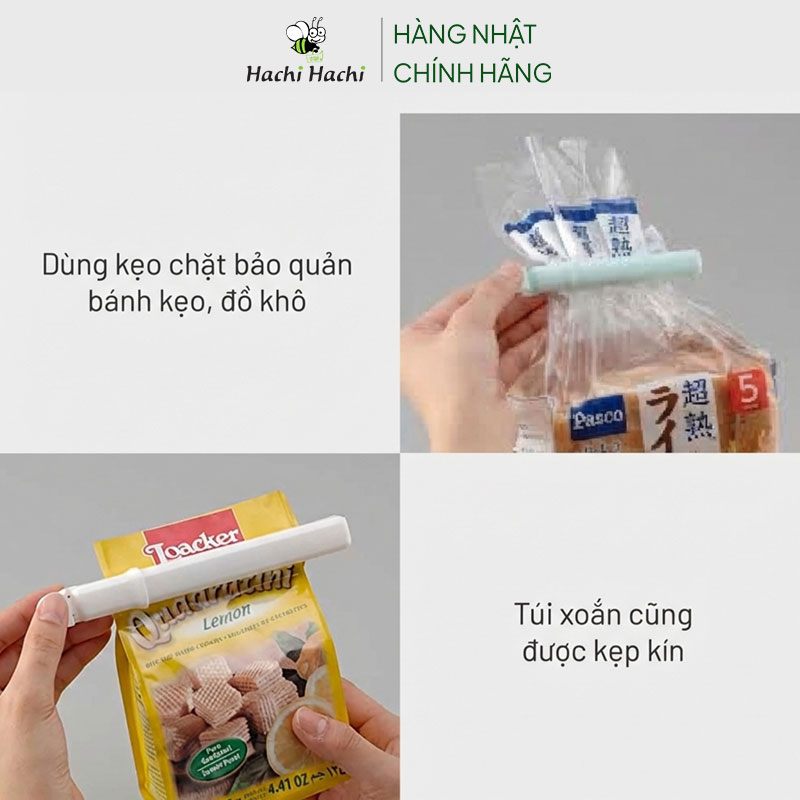 Đồ kẹp miệng túi bảo quản thực phẩm Inomata Nhật Bản 15.5cm 3 cái, kèm giá treo móc hít thương hiệu INOMATA
