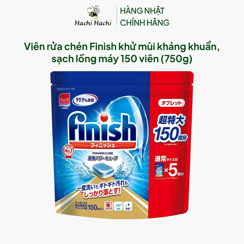 Viên rửa chén Finish khử mùi kháng khuẩn, sạch lồng máy 150 viên (750g) thương hiệu 