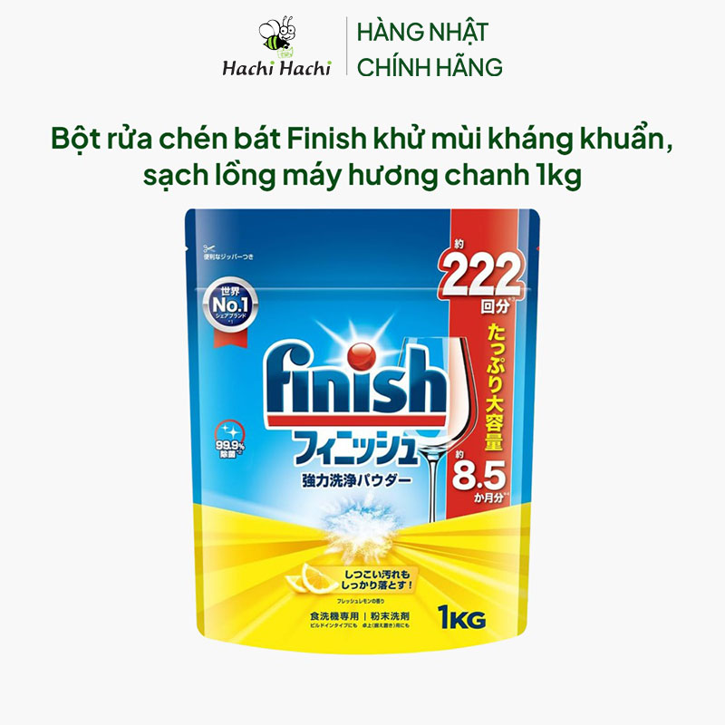 Bột rửa chén bát Finish khử mùi kháng khuẩn, sạch lồng máy hương chanh 1kg thương hiệu 