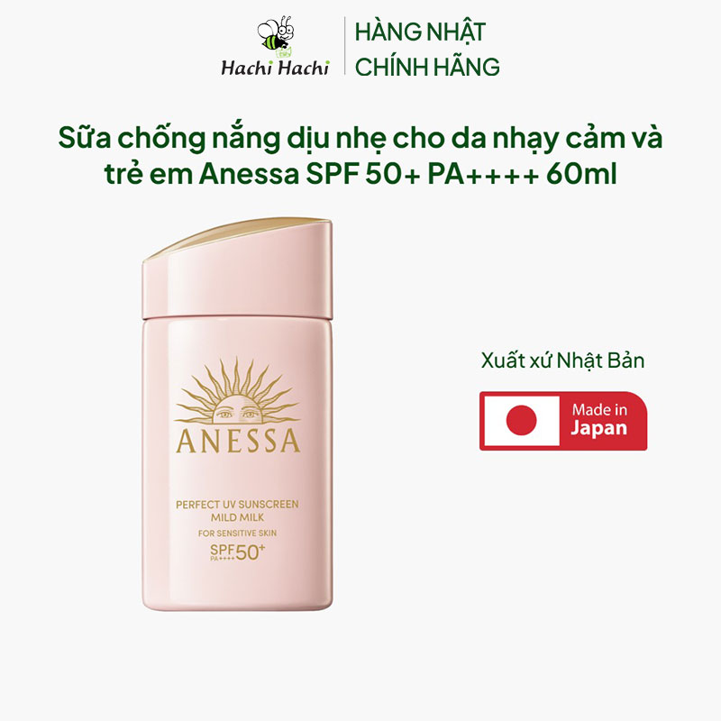 Sữa chống nắng Nhật Bản dịu nhẹ cho da nhạy cảm và trẻ em Anessa SPF 50+ PA++++ 60ml  thương hiệu ANESSA