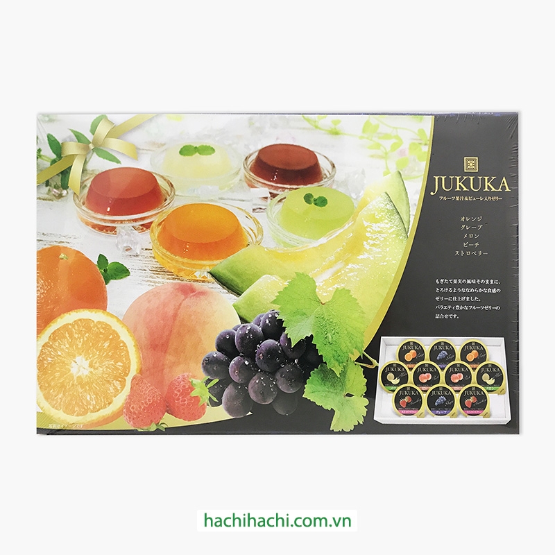 Thạch rau câu trái cây Nhật Bản Jukuka 5 vị 520g (52g x 10 cái) thương hiệu 