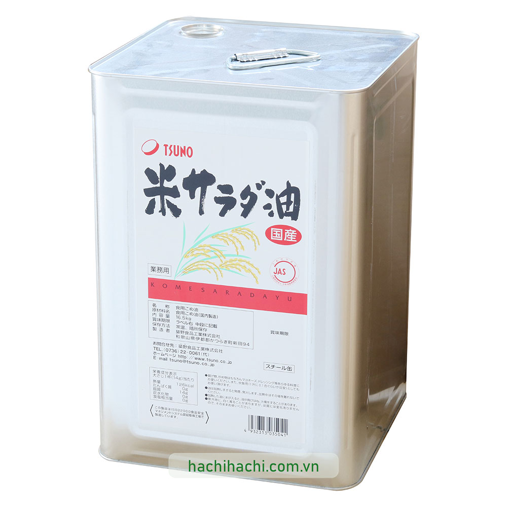 Dầu gạo Nhật Bản Tsuno nguyên chất KLT: 16.5kg (Dung tích: 18L) thương hiệu TSUNO