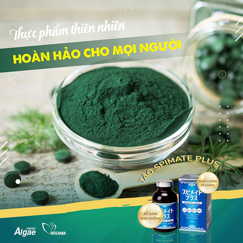 TPBVSK: Viên uống tảo Spirulina Spimate Nhật Bản Plus 600 viên, thêm Enzyme, vitamin C, lợi khuẩn, tăng cường sức khỏe thương hiệu JAPAN ALGAE