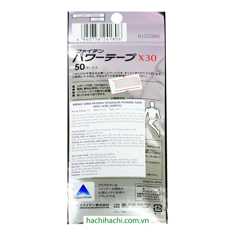 Băng dán cơ thể thao Phiten Titanium Tape Disc X30 (50 miếng) thương hiệu 
