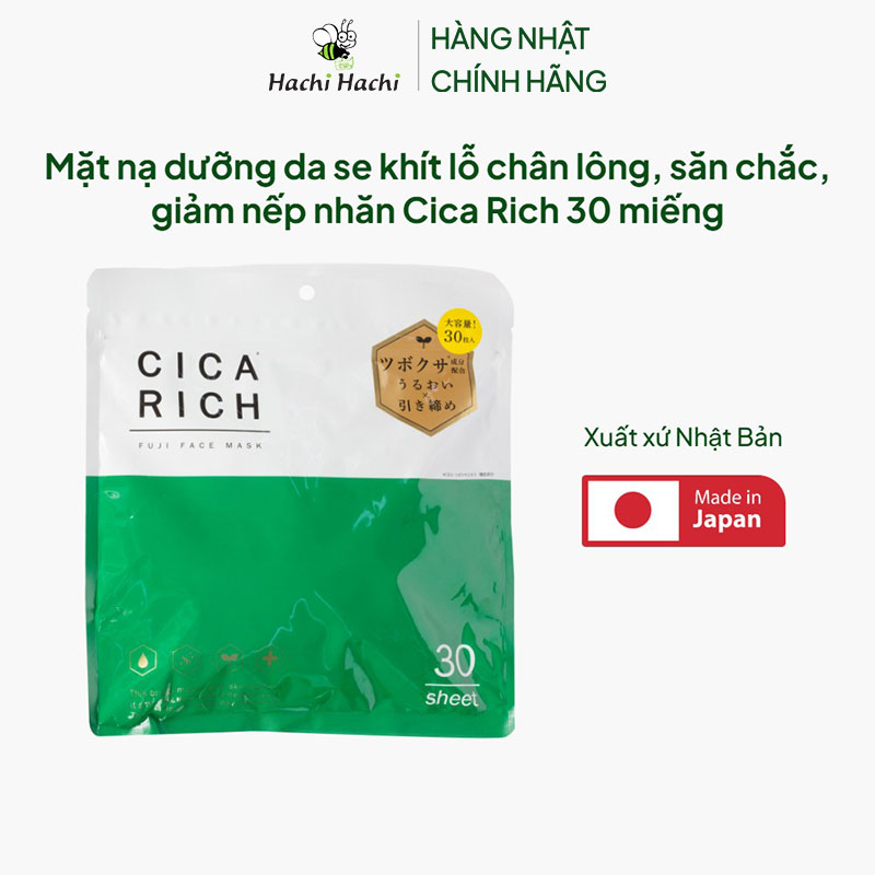 Mặt nạ dưỡng da se khít lỗ chân lông, săn chắc, giảm nếp nhăn Cica Rich 30 miếng thương hiệu 