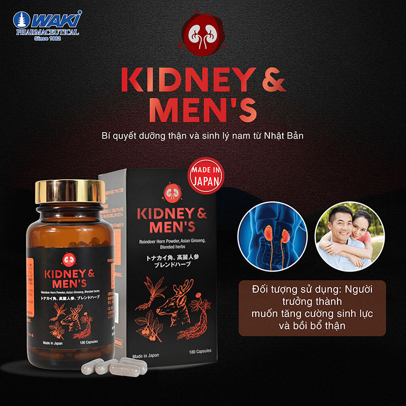 TPBVSK: Viên uống bổ thận tăng cường sinh lực nam Kidney Mens 180 viên-Tặng kèm gói 12 viên (từ 5/1-30/6/2026) thương hiệu WAKI