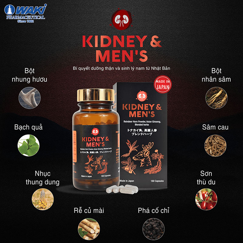 TPBVSK: Viên uống bổ thận tăng cường sinh lực nam Kidney Mens 180 viên-Tặng kèm gói 12 viên (từ 5/1-30/6/2026) thương hiệu WAKI