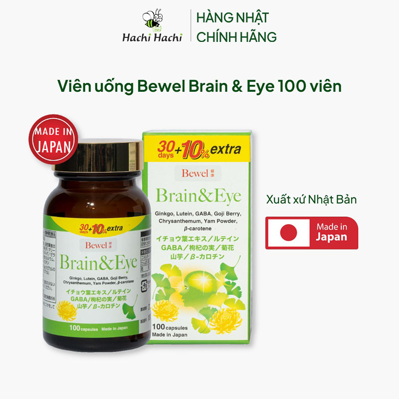 TPBVSK: Viên uống Bewel Brain & Eye Nhật Bản 100 viên, tăng tuần hoàn máu não, bổ mắt, mắt sáng khỏe thương hiệu WAKI