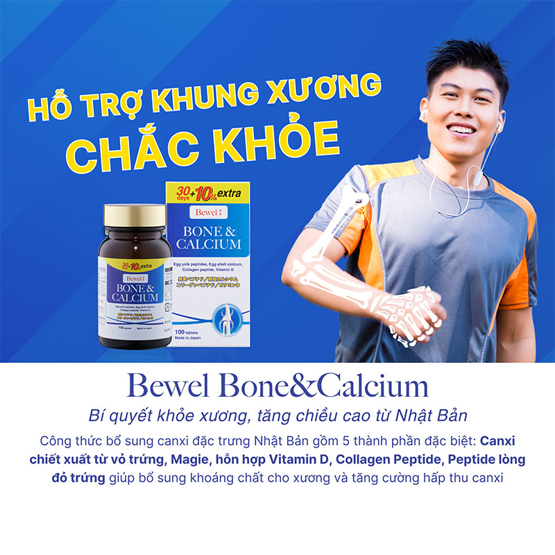 TPBVSK: Viên uống Bewel Bone & Calcium Nhật Bản 100 viên, bổ sung Canxi, xương răng chắc khỏe, giảm loãng xương thương hiệu WAKI