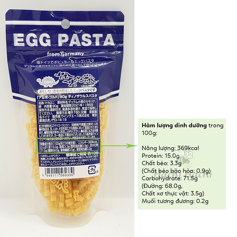 Nui trứng Egg Pasta hình khủng long 90g thương hiệu NK AGENCY