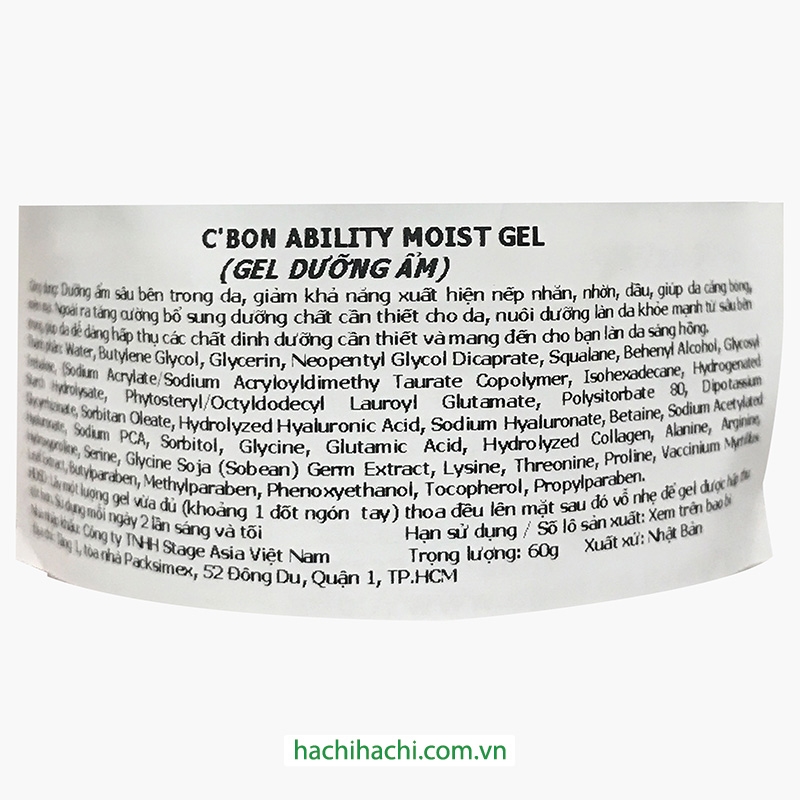 Gel dưỡng ẩm chống lão hóa C'Bon Ability Moist Gel 60g thương hiệu 