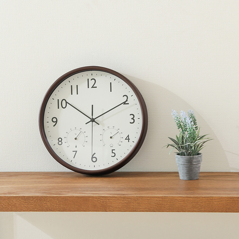 Đồng hồ treo tường 25cm có nhiệt kế, ẩm kế thương hiệu FUJI BOEKI