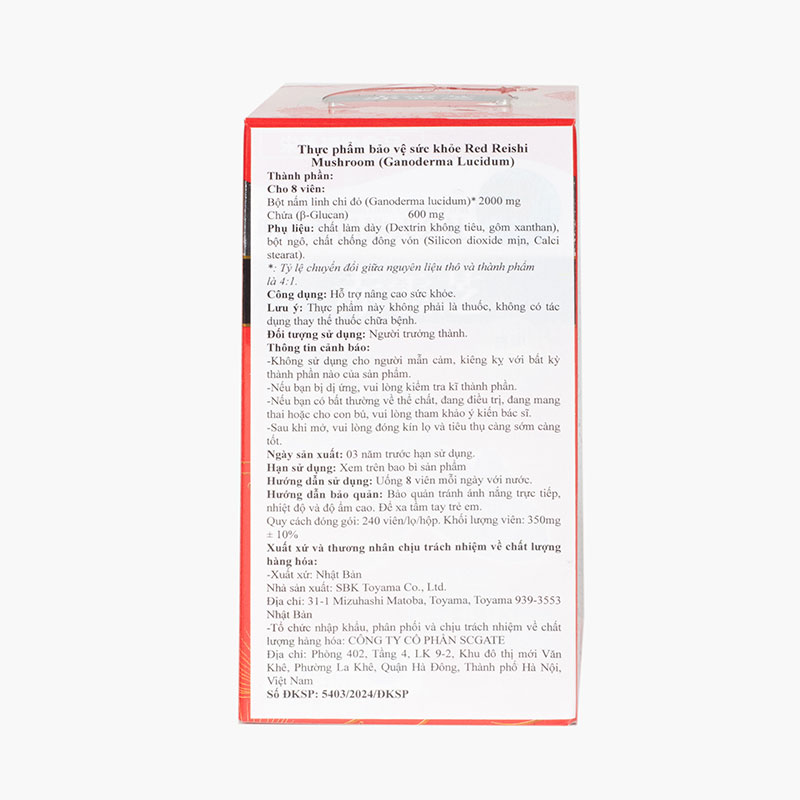 TPBVSK: Viên uống Nấm Linh chi đỏ Nhật Bản Red Reishi Mushroom 240 viên, tăng cường sức khỏe  thương hiệu 