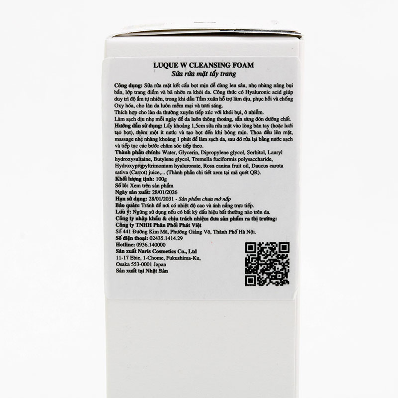Sữa rửa mặt tẩy trang Nhật Bản Luque w Cleansing Foam 100g thương hiệu NARIS