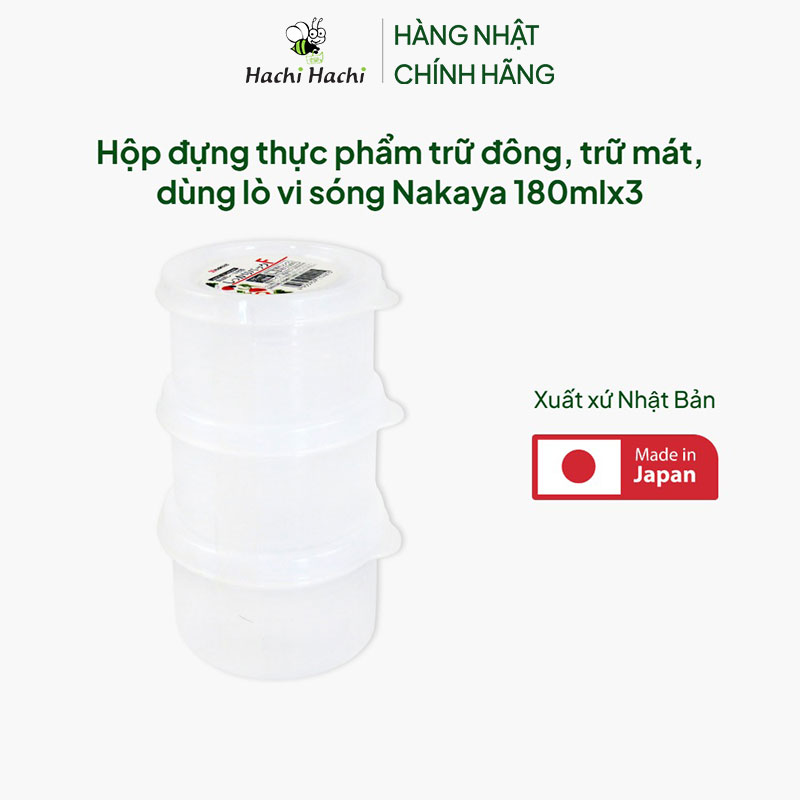 Hộp đựng thực phẩm Nhật Bản trữ đông, trữ mát, dùng lò vi sóng Nakaya 180mlx3 thương hiệu NAKAYA