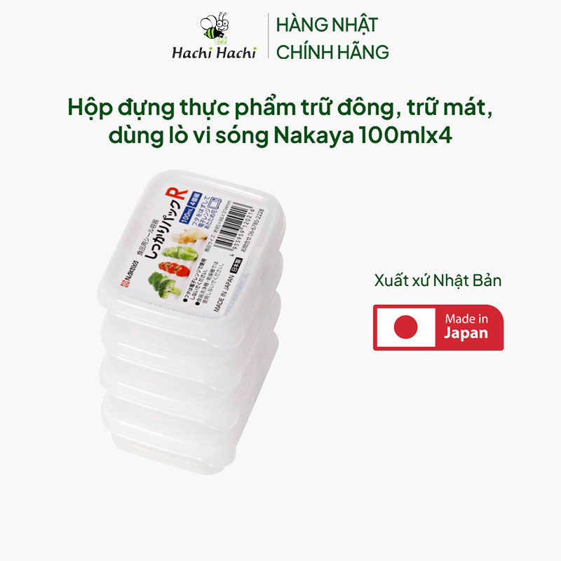 Hộp đựng thực phẩm Nhật Bản trữ đông, trữ mát, dùng lò vi sóng Nakaya 100mlx4 thương hiệu NAKAYA