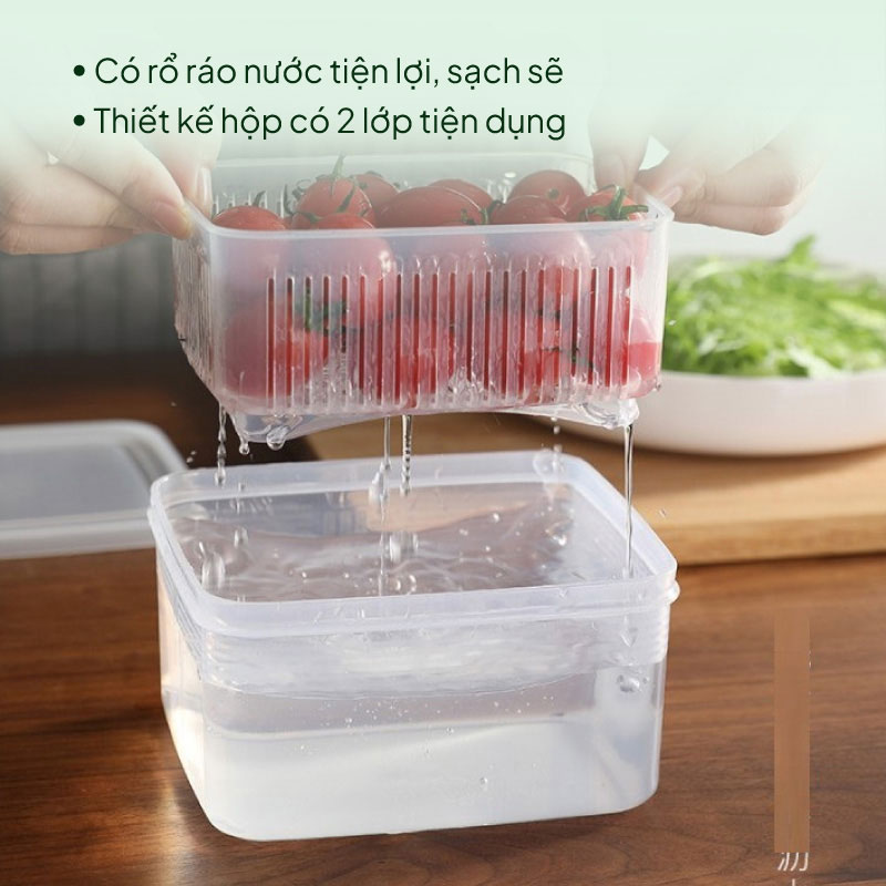 Hộp đựng thực phẩm Nhật Bản trữ đông, trữ mát, dùng lò vi sóng Nakaya 1.1L kèm rổ ráo nước thương hiệu NAKAYA