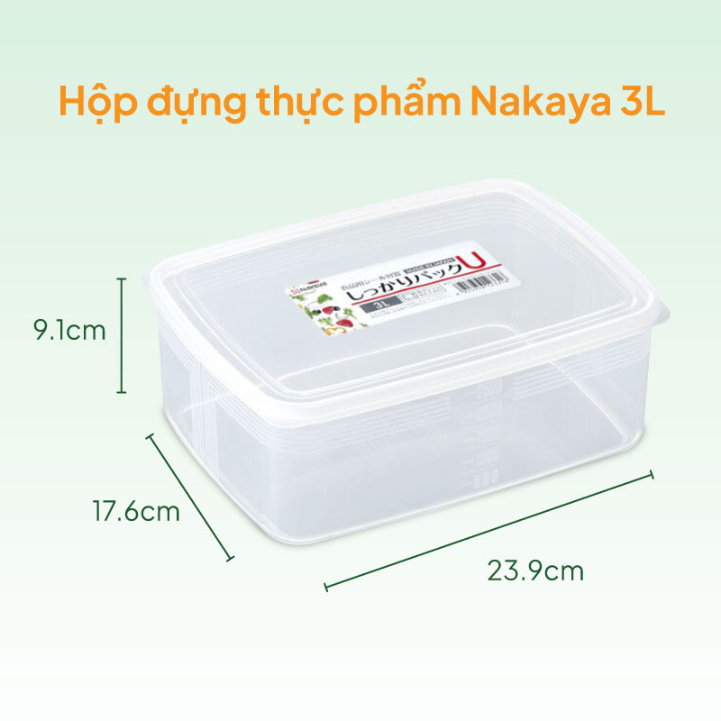 Hộp đựng thực phẩm Nhật Bản trữ đông, trữ mát, dùng lò vi sóng Nakaya 3L thương hiệu NAKAYA