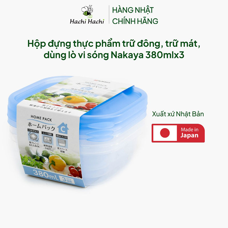 Hộp đựng thực phẩm Nhật Bản trữ đông, trữ mát, dùng lò vi sóng Nakaya 380mlx3 thương hiệu NAKAYA