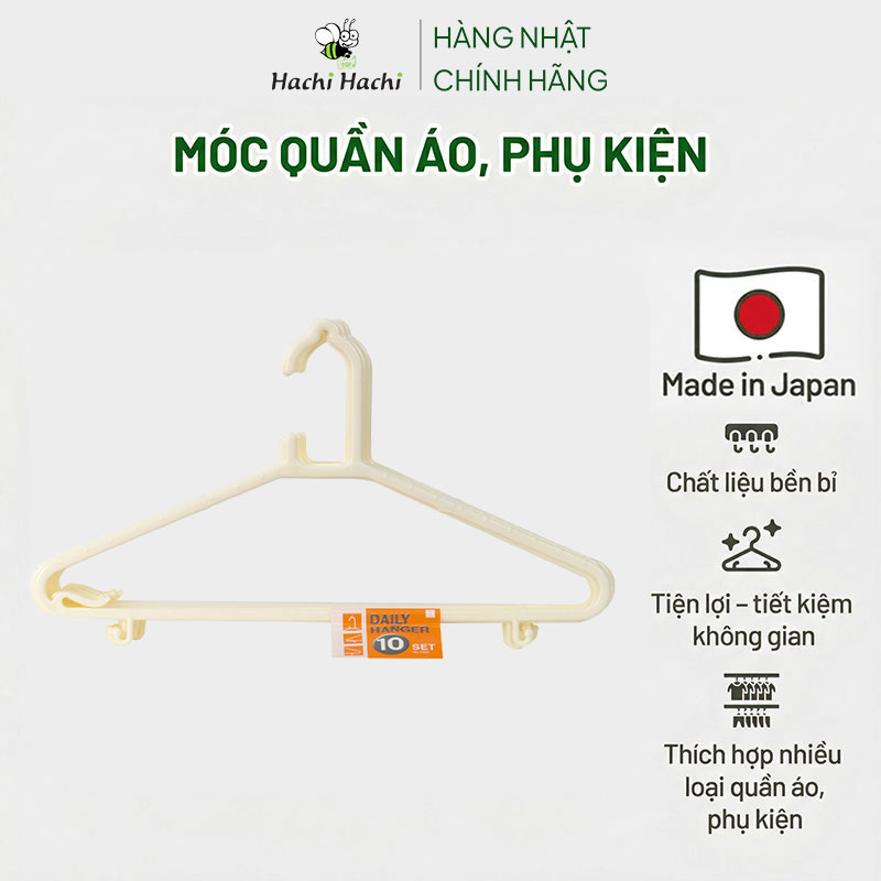 Móc quần áo chống trượt Kokubo Nhật Bản có 2 móc phụ 10 cái (Trắng) thương hiệu KOKUBO