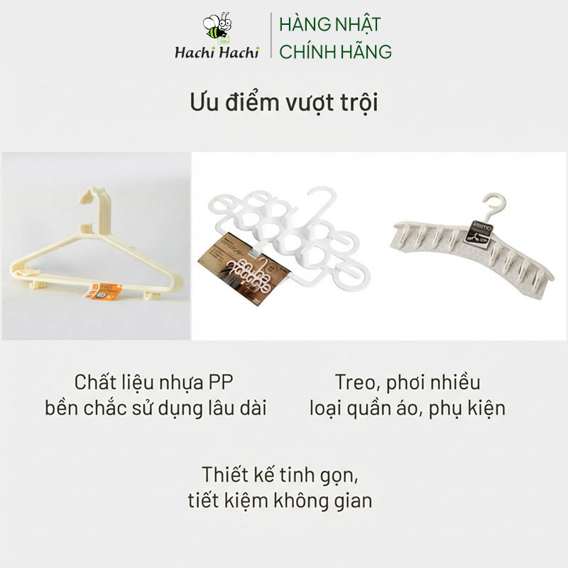 Móc quần áo chống trượt Kokubo Nhật Bản có 2 móc phụ 10 cái (Trắng) thương hiệu KOKUBO