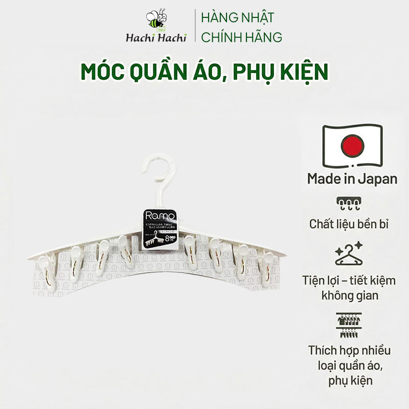 Móc quần áo 8 kẹp (Trắng) thương hiệu KOKUBO