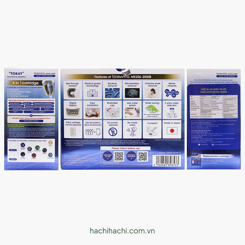 Thiết bị lọc nước tại vòi Nhật Bản Torayvino MK206-2000B, uống trực tiếp tại vòi thương hiệu TORAYVINO