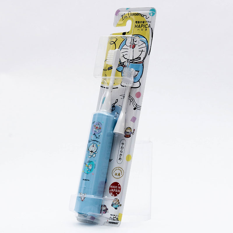 Bàn chải đánh răng điện cho bé, lông mềm kèm đầu thay thế Hapica Doraemon thương hiệu 