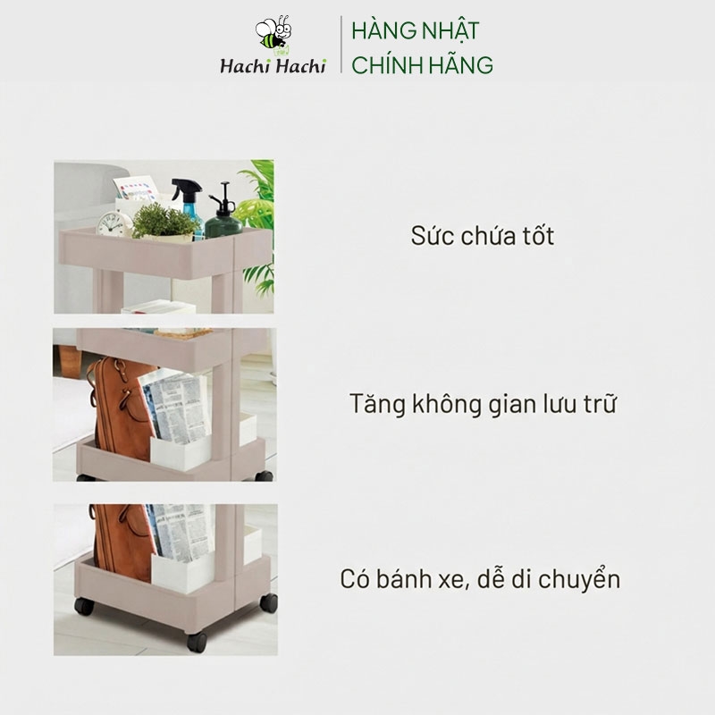 Kệ nhựa Nhật Bản để đồ đa năng 3 tầng có bánh xe 35.7x39.1cm thương hiệu FUDO GIKEN