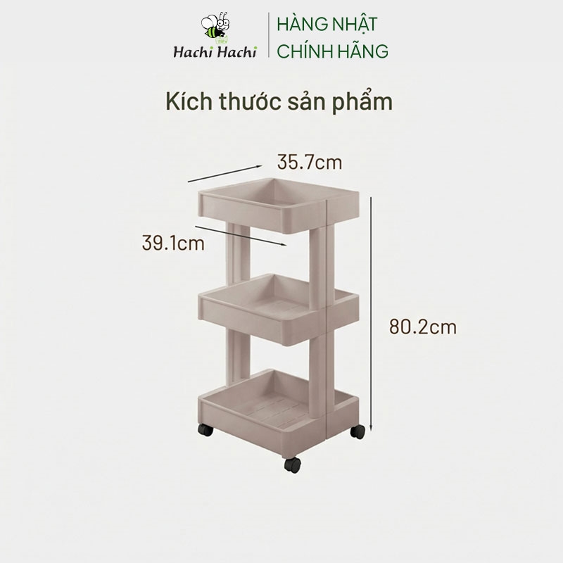 Kệ nhựa Nhật Bản để đồ đa năng 3 tầng có bánh xe 35.7x39.1cm thương hiệu FUDO GIKEN