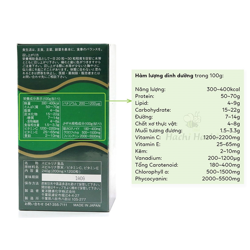 TPBVSK: Viên uống Tảo LinaSpina Nhật Bản 1200 viên, tăng đề kháng, thanh lọc cơ thể thương hiệu 
