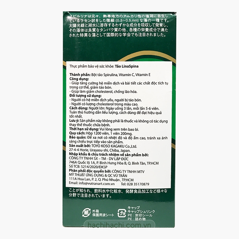 TPBVSK: Viên uống Tảo LinaSpina Nhật Bản 1200 viên, tăng đề kháng, thanh lọc cơ thể thương hiệu 