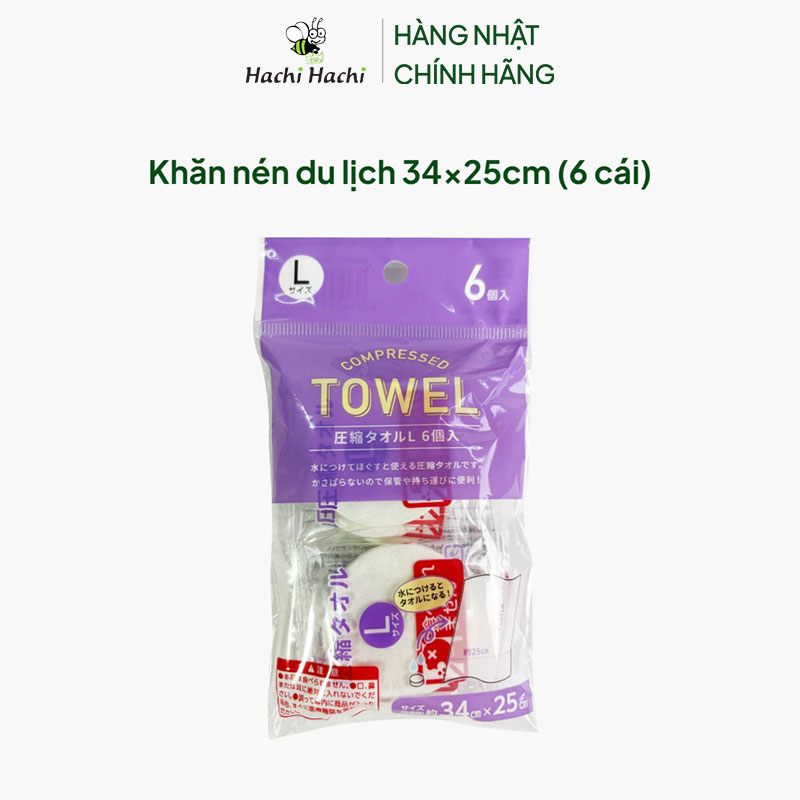 Khăn nén du lịch 34x25cm (6 cái) thương hiệu MORITOKU