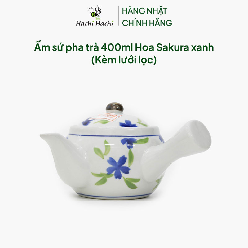 Ấm sứ pha trà 400ml Hoa Sakura xanh (Kèm lưới lọc) thương hiệu YAMAGIN