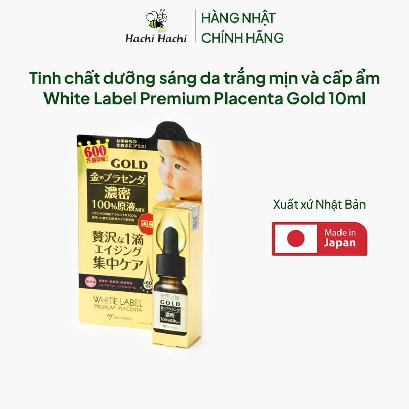 Tinh chất dưỡng sáng da trắng mịn và cấp ẩm Nhật Bản White Label Premium Placenta Gold 10ml thương hiệu MICCOSMO